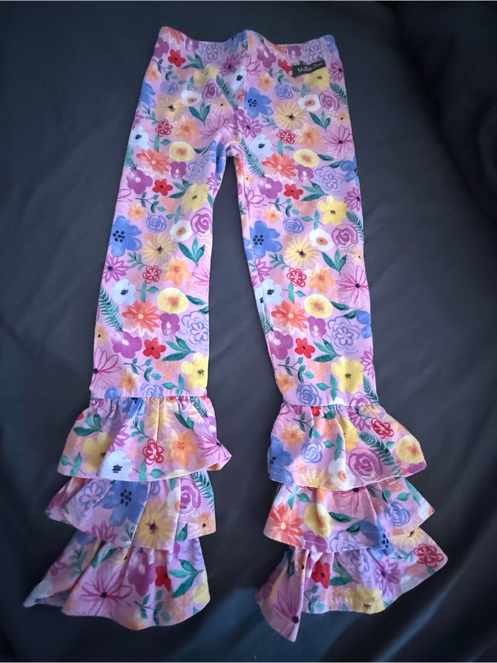 Girls Floral Ruffle Benny Leggings - Pink Multicolor